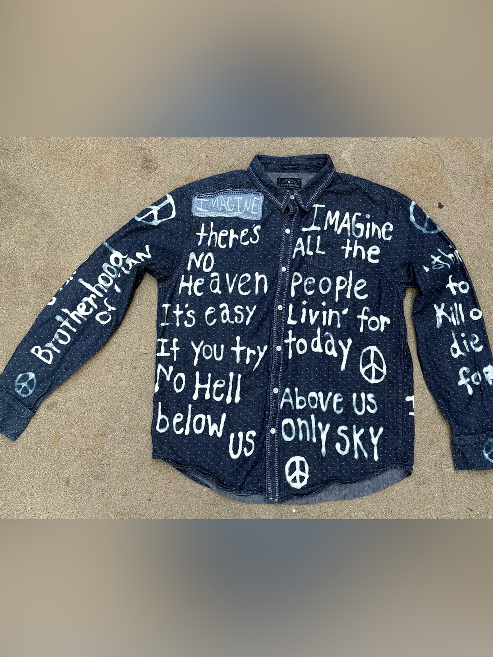 Upcycled Men’s John Lennon Denim Shirt Imagine Lucky Brand